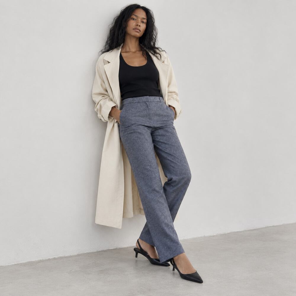 Giorgio Armani Gray Blue Textured High-rise Tailored Fit Trouser Pants